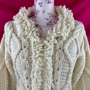 Vintage Wool Fisherman Zip Cardigan Cream Cable Knit Small Inti Raimi Artesania